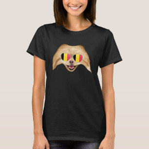 Belgium Flag Pomeranian Dog Belgium Pocket T-Shirt