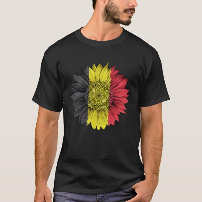 Belgium Flag Sunflower Belgian Roots Proud Patriot T-Shirt (Front)