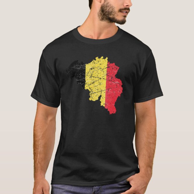 Belgium flag with Belgian map distressed T-Shirt (Front)