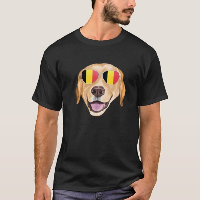 Belgium Flag Yellow Labrador Retriever Dog Belgium T-Shirt (Front)