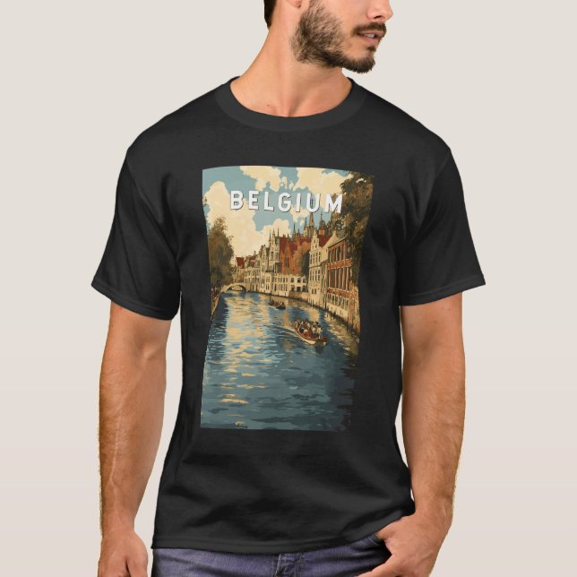 Belgium Illustration Travel Art Vintage T-Shirt (Front)