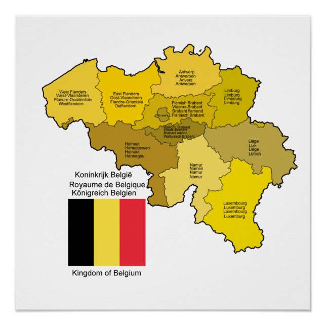 Belgium Map and Flag Poster (Front)