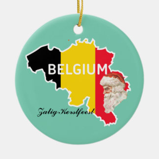 Belgium Map, Flag, Santa and Zalig Kerstfeest Ceramic Tree Decoration