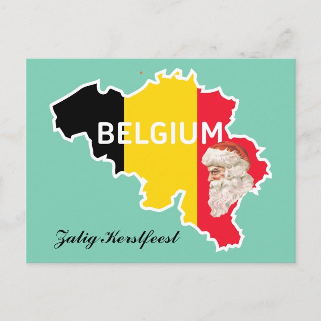 Belgium Map, Flag, Santa and Zalig Kerstfeest Holiday Postcard (Front)