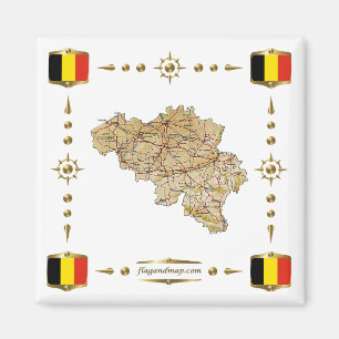 Belgium Map + Flags Magnet