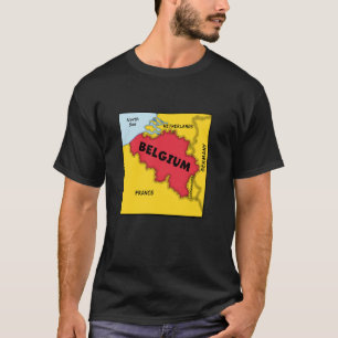 Belgium Map in flag colours. Surrounding countries T-Shirt