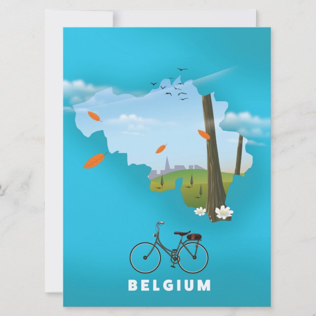 Belgium Map travel poster print. Invitation (Front)