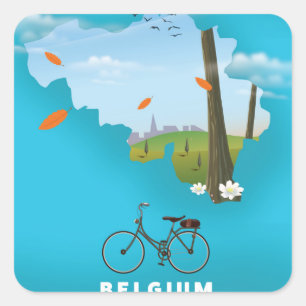Belgium Map travel poster print. Square Sticker