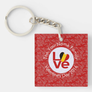 Belgium Red LOVE Flag Personalised  Key Ring