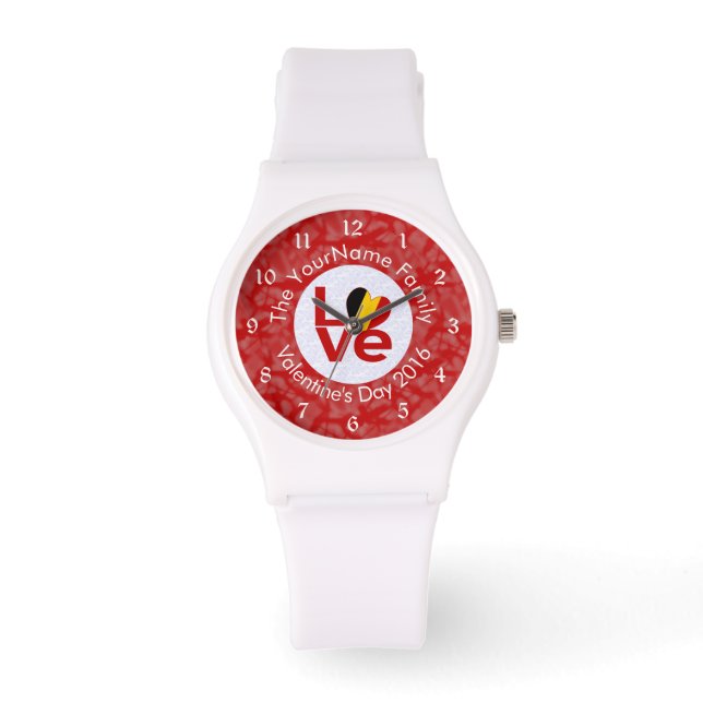 Belgium Red LOVE Flag Personalised  Watch (Front)