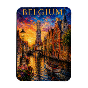 Belgium: Romantic Sunset Bruges Canal Art Souvenir Magnet