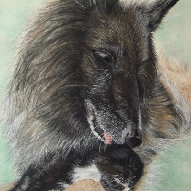 belgium shepherd dog cuddling black kitten jigsaw puzzle (Creator Uploaded)