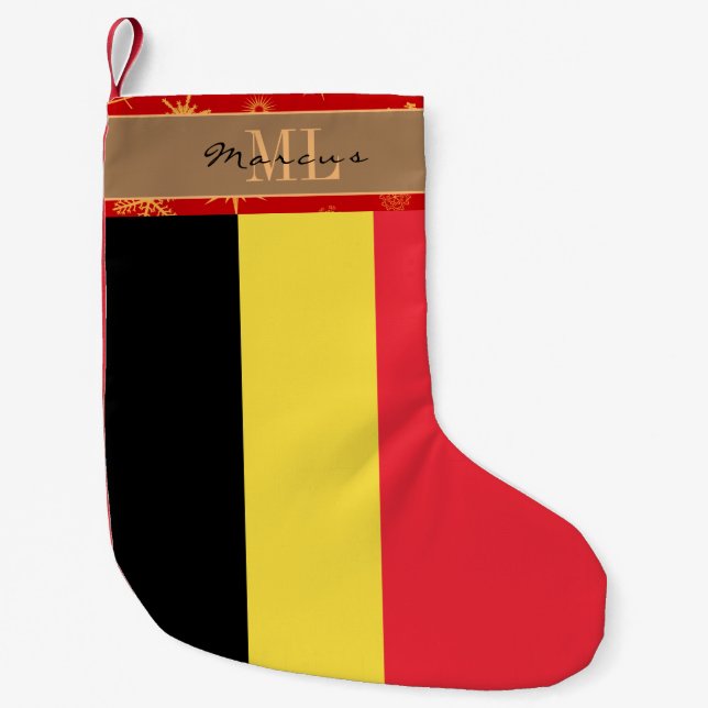 Belgium stocking, Belgian Flag, monogram snowflake Small Christmas Stocking (Front)