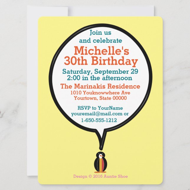 Belgium Talking Ms Penguin Personalised  Invitation (Front)