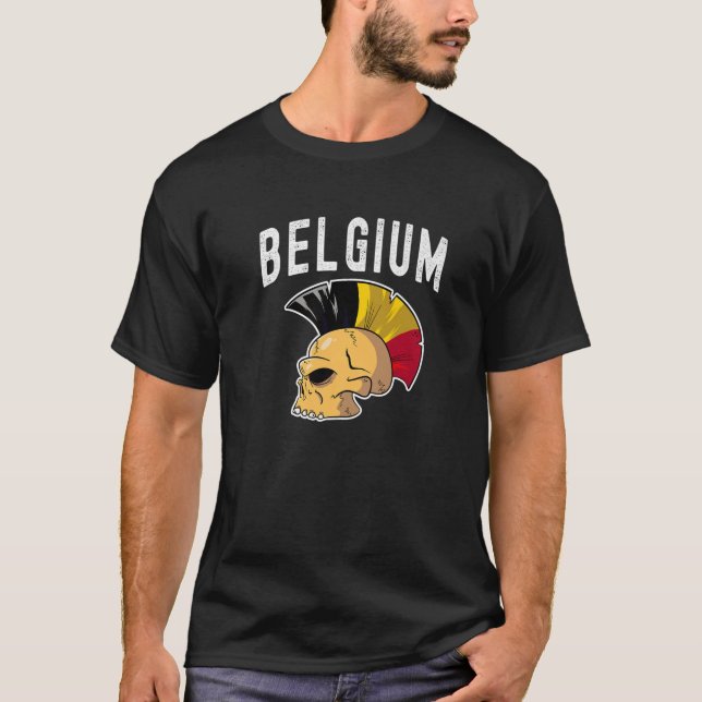 Belgium Ultras Mohawk Skull. National Team Support T-Shirt (Front)