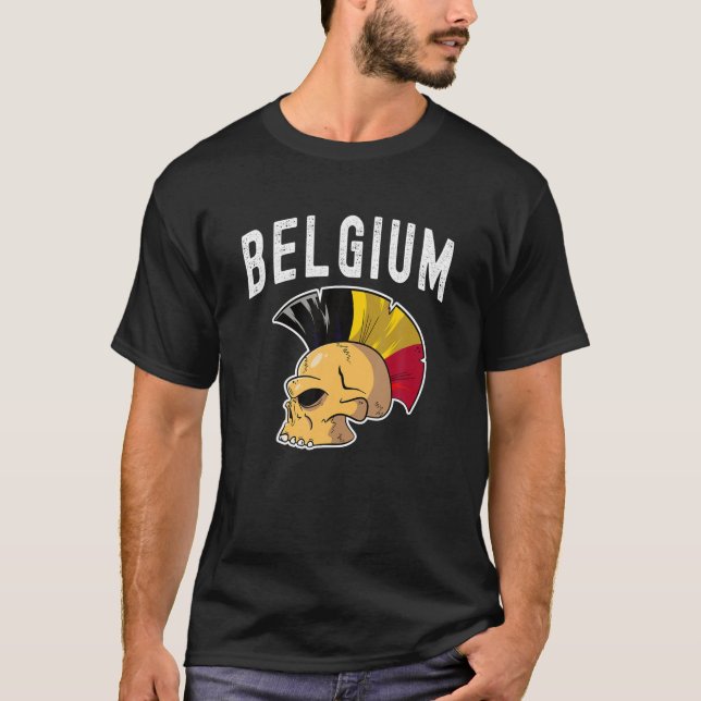 Belgium Ultras Mohawk Skull. National Team Support T-Shirt (Front)