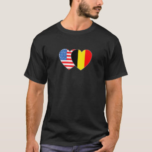 Belgium &USA Flag Twin Heart for Belgian Americans T-Shirt