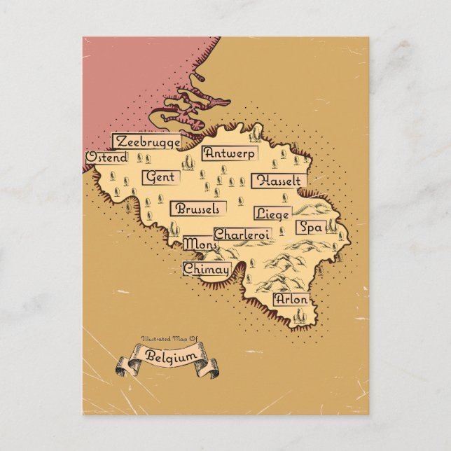 Belgium Vintage travel map Holiday Postcard (Front)
