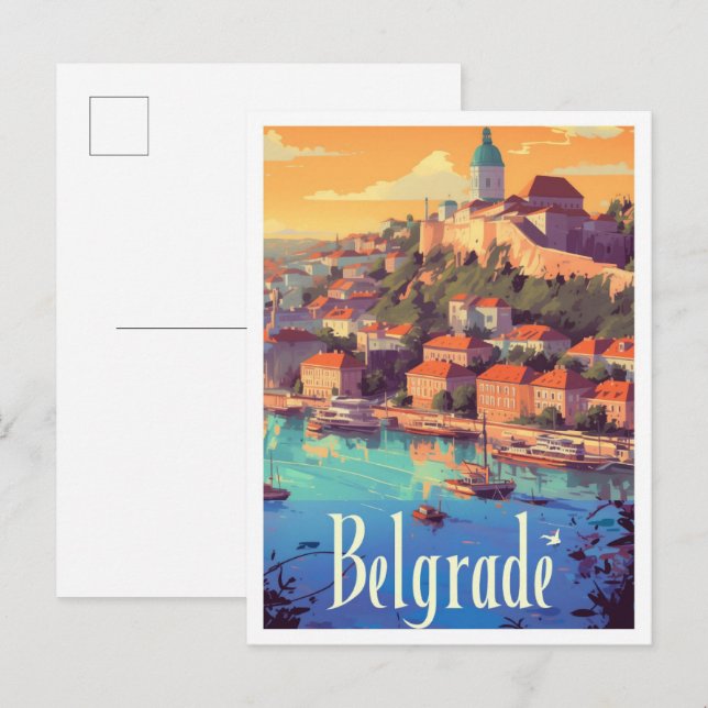 Belgrade Serbia Art Vintage Travel Illustration Postcard (Front/Back)