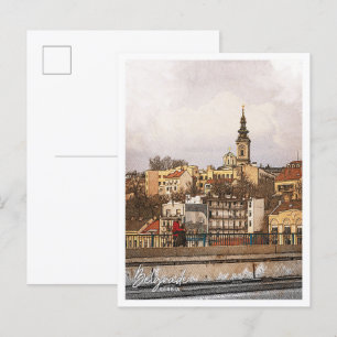 Belgrade Serbia Beautiful Colour Pencil Landscape Postcard