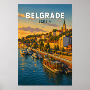 Belgrade Serbia Illustration Travel Art Vintage Poster