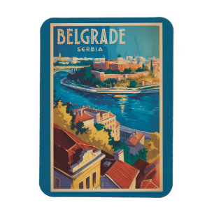 Belgrade Serbia River Illustration Travel Art Magnet