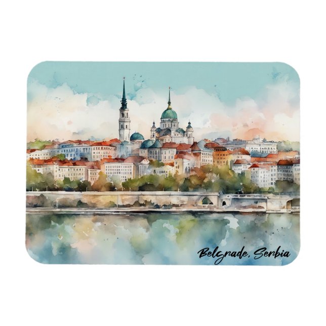 Belgrade Serbia Silhouette Watercolor Painting Magnet (Horizontal)