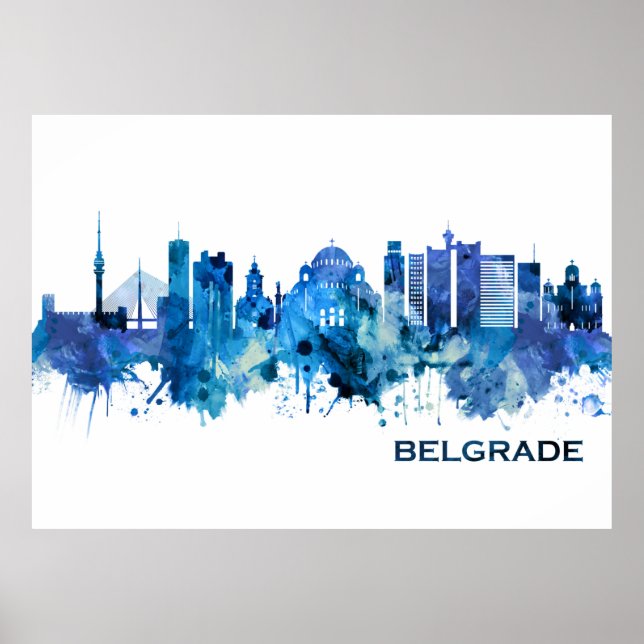 Belgrade Serbia Skyline Blue Poster (Front)
