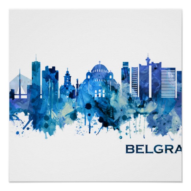 Belgrade Serbia Skyline Blue Poster (Front)