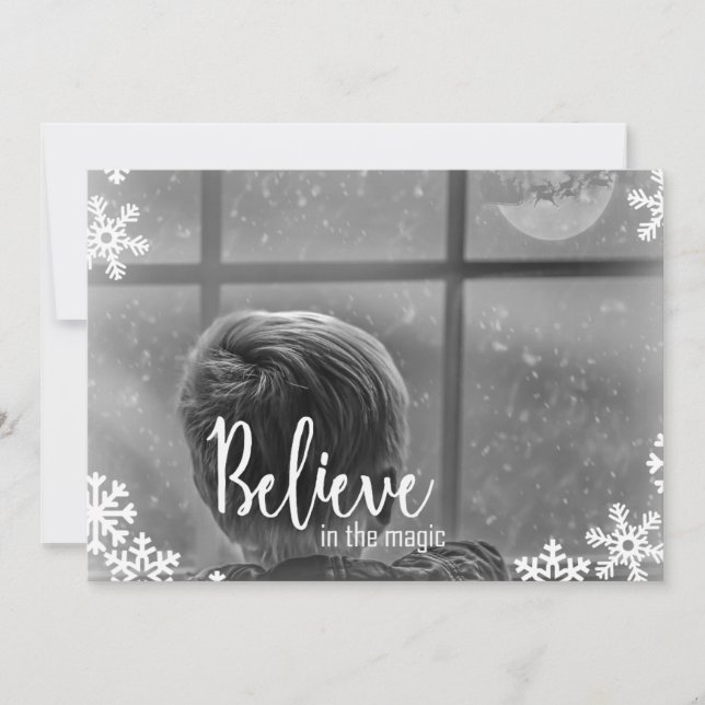 Believe 1Photo Snowflake Christmas Card (Front)