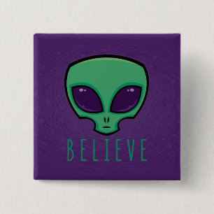 Believe Alien Head 15 Cm Square Badge