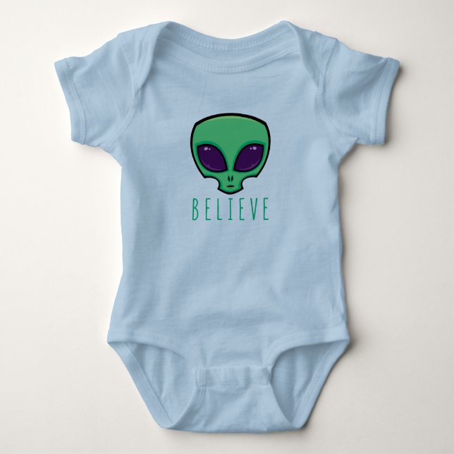 Believe Alien Head Baby Bodysuit (Front)