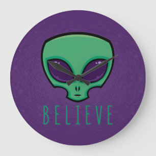 Believe Alien Head Large Clock