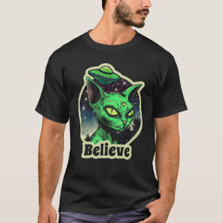 Believe Alien Sphynx Cat UFO T-Shirt