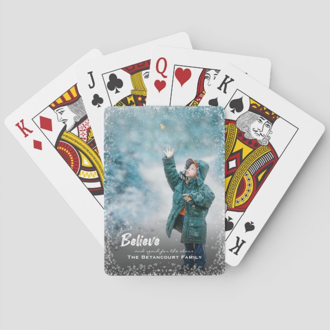Believe and Reach For The Stars Christmas Photo Playing Cards (Back)