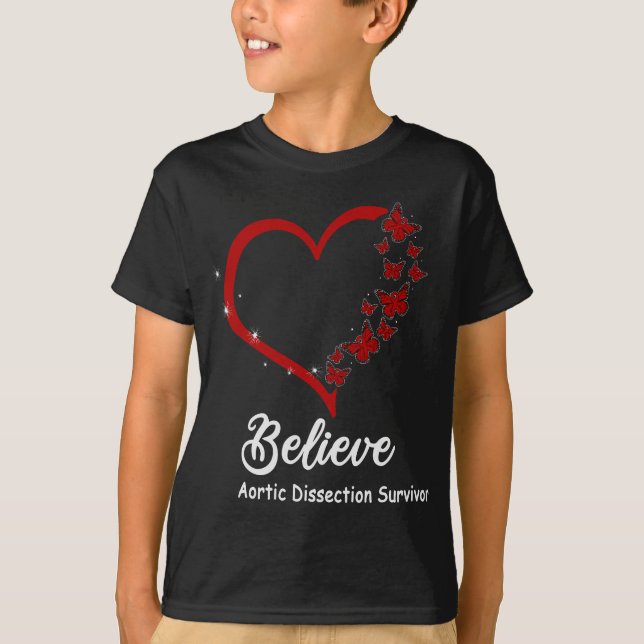 Believe Aortic Dissection Survivor, red-ribbon but T-Shirt (Front)