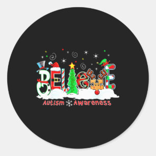 Believe Autism Awareness Christmas Tree Light Sant Classic Round Sticker