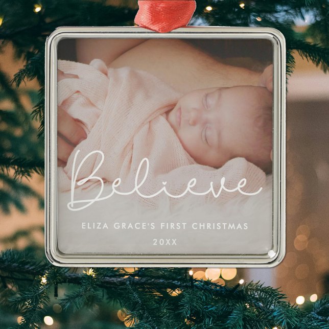 Believe Baby's first Christmas Cute Photo Metal Tree Decoration (Creator Uploaded)