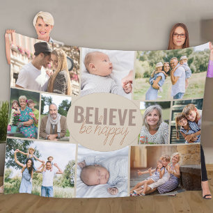 Believe Be Happy 10 Photo Neutral Beige Fleece Blanket