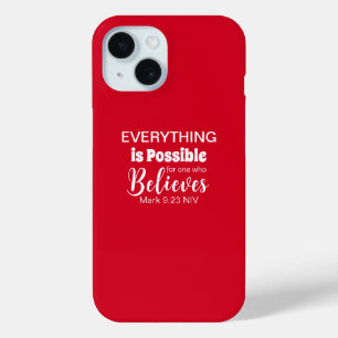 Believe Bible Verse Christian Faith Red iPhone 15 Case