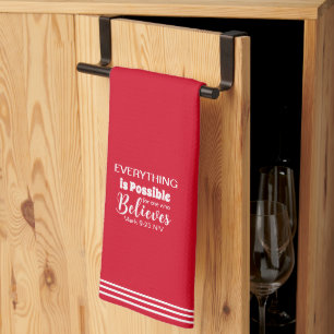 Believe Bible Verse Christian Faith Red Tea Towel