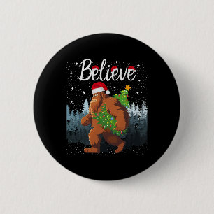 Believe Bigfoot Carrying Christmas Tree Wearing A 6 Cm Round Badge