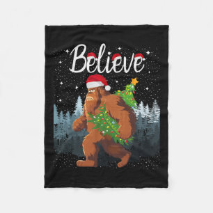 Believe Bigfoot Carrying Christmas Tree Wearing A Fleece Blanket