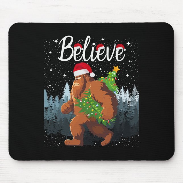 Believe Bigfoot Carrying Christmas Tree Wearing A  Mouse Mat (Front)
