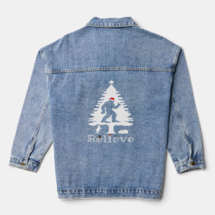 Believe Bigfoot Cryptozoology Christmas Tree Denim Jacket