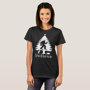 Believe Bigfoot Cryptozoology Christmas Tree T-Shirt