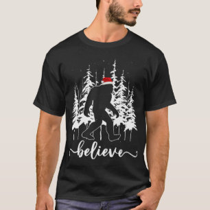 Believe Bigfoot Light Santa Squatch Christmas Tree T-Shirt