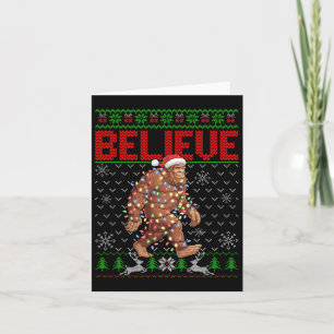 Believe Bigfoot Santa Ugly Christmas Tree Lights S Card