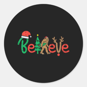 believe bigfoot sasquatch santa reindeer christmas classic round sticker