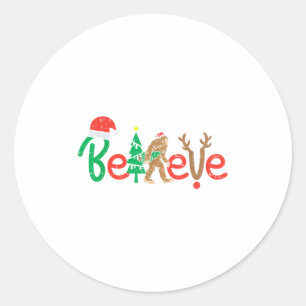 Believe Bigfoot Sasquatch Santa Reindeer Christmas Classic Round Sticker